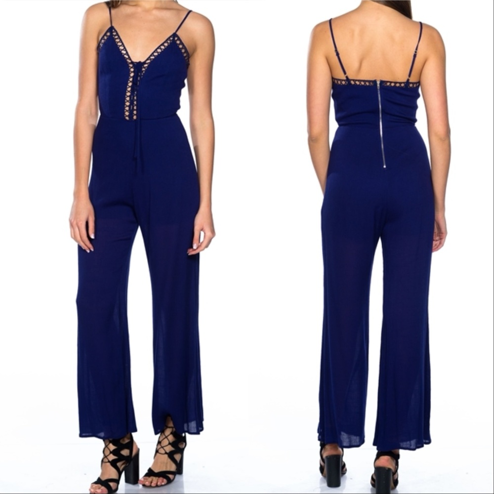 NAVY BLUE LATTICE DETAILED JUMPSUIT - Picture 3 of 3